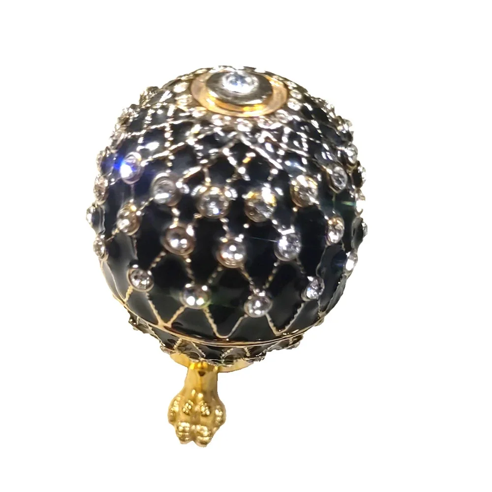 Ciel Egg Trinket Box Black Gold Tone Details Rhinestones Stand Elegant